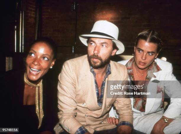 Singer Millie Kaiserman, Bernard Foucher and his wife actress Margaux Hemingway at Studio 54 in 1977 in New York City, New York.