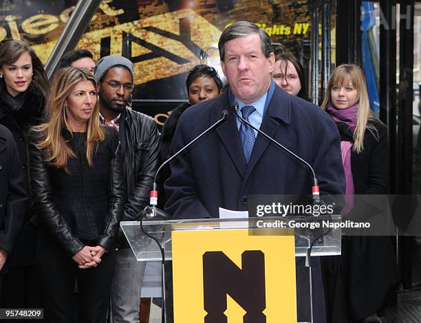 Nina Garcia and Robert Lieber, Deputy Mayor for Economic Development, attend the Project Runway Avenue temporary street renaming at 39th Street and...