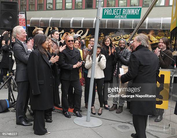 Andrea Wong, CEO and President of Lifetime Networks, Tim Gunn, Michael Kors and Nina Garcia attend the Project Runway Avenue temporary street...
