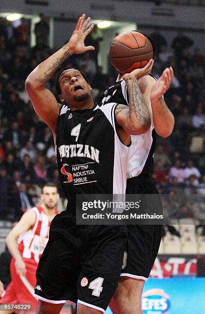 Lawrence Roberts, #4 of Partizan Belgrade in action during the Euroleague Basketball Regular Season 2009-2010 Game Day 10 between Olympiacos Piraeus...