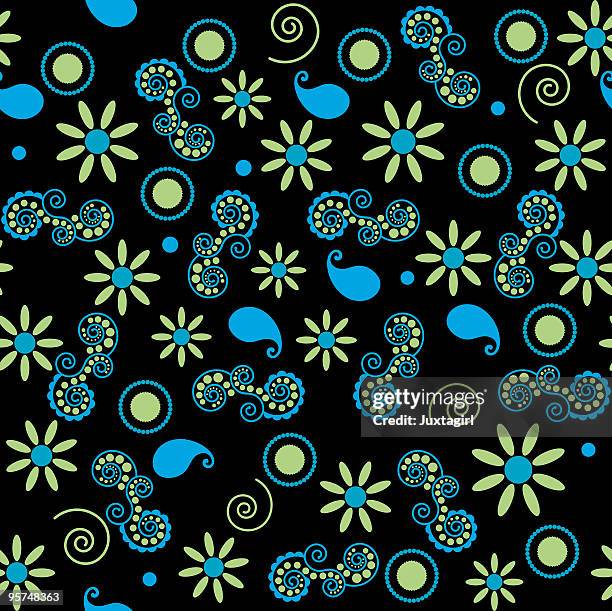 seamless repeating paisely tile background - turquoise stone background stock illustrations