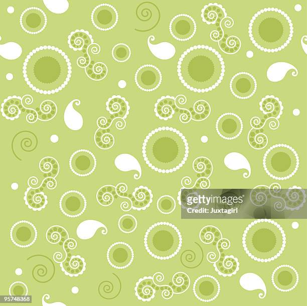 illustrazioni stock, clip art, cartoni animati e icone di tendenza di trasparente con piastrelle a motivo cashmere verde - scalloped pattern