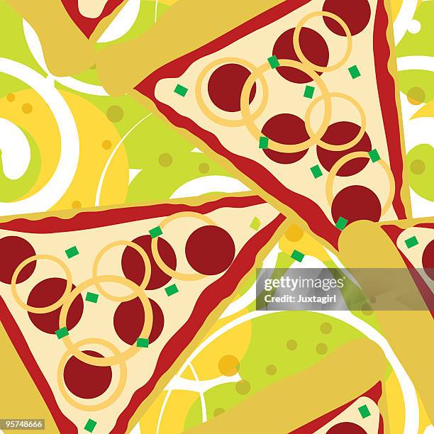 seamless pizza slice background tile - onion slice stock illustrations