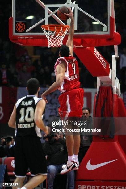 Ioannis Bourousis, #9 of Olympiacos Piraeus in action during the Euroleague Basketball Regular Season 2009-2010 Game Day 10 between Olympiacos...