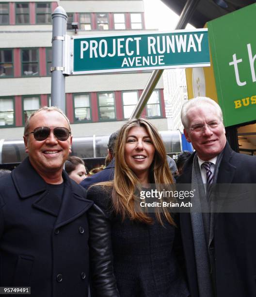 Project Runway judges Michael Kors, Nina Garcia and Tim Gunn attend the Project Runway Avenue temporary street renaming at 39th Street and Seventh...