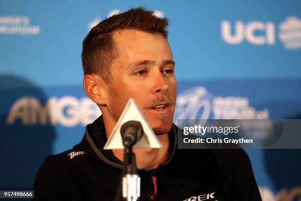 Peter Stetina of The United States and Team Trek-Segafredo speaks during the press conference for the 13th Amgen Tour of California 2018 on May 11,...