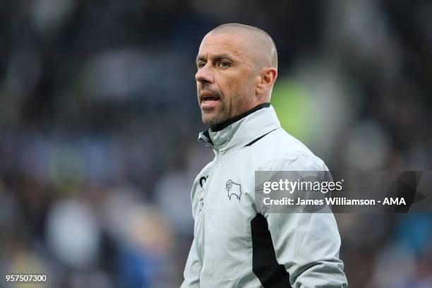 Derby County coach Kevin Phillips during the Sky Bet Championship Play Off Semi Final:First Leg match between Derby County and Fulham at iPro Stadium...