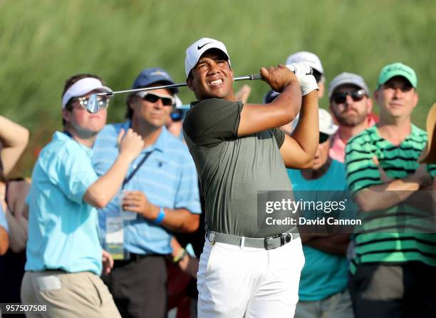 Jhonattan Vegas of Venezuela plays his second shot on the par 4, 18th hole during the second round of the THE PLAYERS Championship on the Stadium...