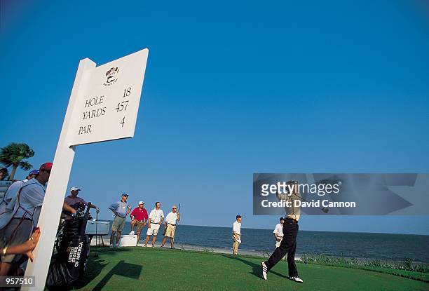 Jamie Elson of Great Britain & Ireland tees off during the 38th Walker Cup Match between Great Britain/Ireland and the USA played at the Ocean Forest...