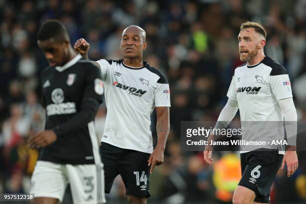 Andre Wisdom of Derby County and Richard Keogh of Derby County during the Sky Bet Championship Play Off Semi Final:First Leg match between Derby...