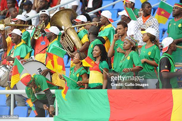 Cameroon fans attend the Africa Cup of Nations match between Cameroon and Gabon from the Alto da Chela Stadium on January 13, 2010 in Lubango, Angola.