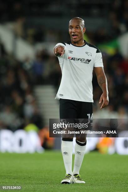 Andre Wisdom of Derby County during the Sky Bet Championship Play Off Semi Final:First Leg match between Derby County and Fulham at iPro Stadium on...