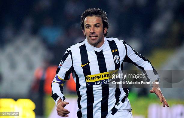 Alessandro Del Piero of Juventus FC celebrates his first goal during the Tim Cup match between Juventus FC and SSC Napoli at Olimpico Stadium on...