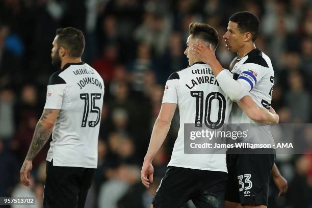 Tom Lawrence of Derby County and Curtis Davies of Derby County during the Sky Bet Championship Play Off Semi Final:First Leg match between Derby...