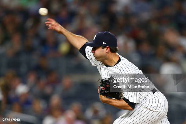 David Hale of the New York Yankees pitches against the Oakland Athletics at Yankee Stadium on May 11, 2018 in the Bronx borough of New York City.
