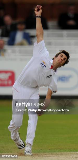 Steven Finn bowling on his Test debut for England during the 1st Test match between England and Bangladesh at Lord's Cricket Ground, London, 29th May...