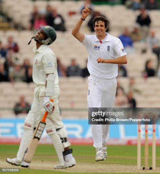 Mahmudullah of Bangladesh walks off after being dismissed by Steven Finn of England for 38 runs during the 2nd Test match between England and...