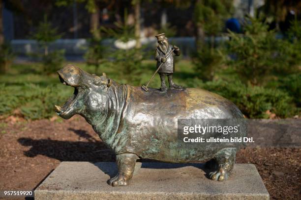 Nilpferd Bronze, Zoo, Breslau, Niederschlesien, Polen