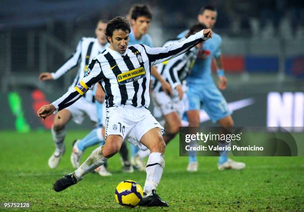Alessandro Del Piero of Juventus FC scores his second goal from the penalty spot during the Tim Cup match between Juventus FC and SSC Napoli at...