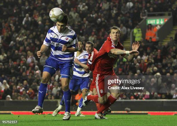 Shane Long of Reading scores his team's second goal during the FA Cup sponsored by E.ON 3rd Round Replay match between Liverpool and Reading at...