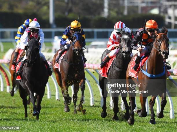 Chris Caserta riding Rock Hard wins Race 1 during Melbourne Racing at Caulfield Racecourse on May 12, 2018 in Melbourne, Australia.