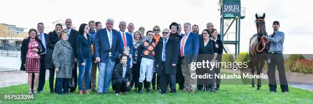 Connections of Rock Hard with Chris Caserta after winning the Ladbrokes Back Yourself Plate at Caulfield Racecourse on May 12, 2018 in Caulfield,...