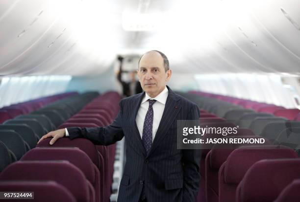 Akbar Al Baker, Group Chief Executive for Qatar Airways, is pictured inside a new Air Italy Boeing 737 MAX 8 as Boeing Commercial Airplanes, Qatar...