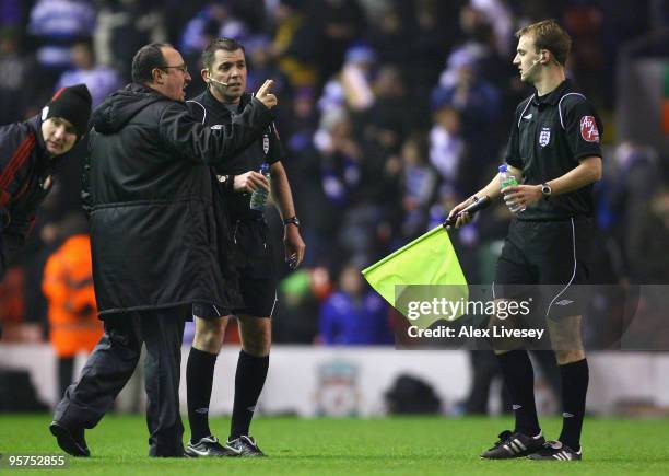 Liverpool Manager Rafael Benitez protests to Referee Phil Dowd and his Assistant during the FA Cup sponsored by E.ON 3rd Round Replay match between...