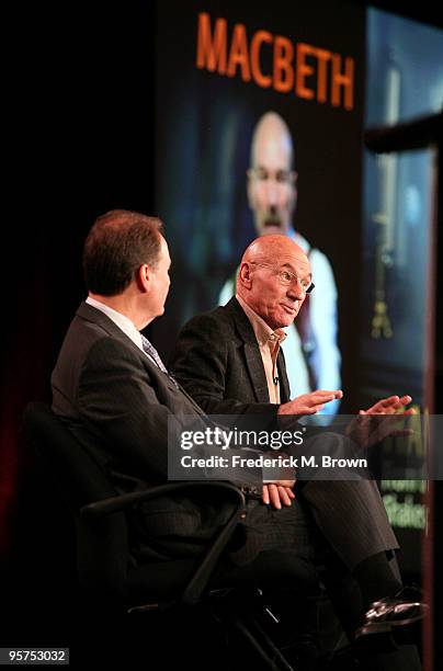 Executive producer David Horn and actor Sir Patrick Stewart speak during the PBS portion of the 2010 Television Critics Association Press Tour at the...