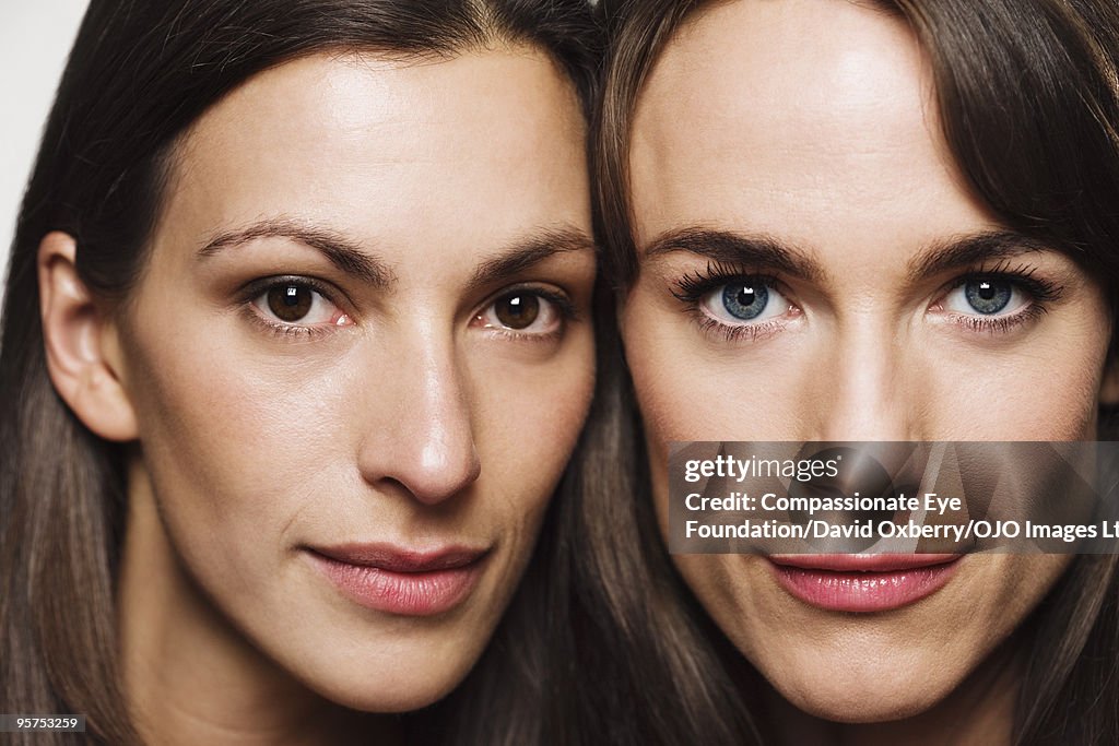 Close up of two brunette women