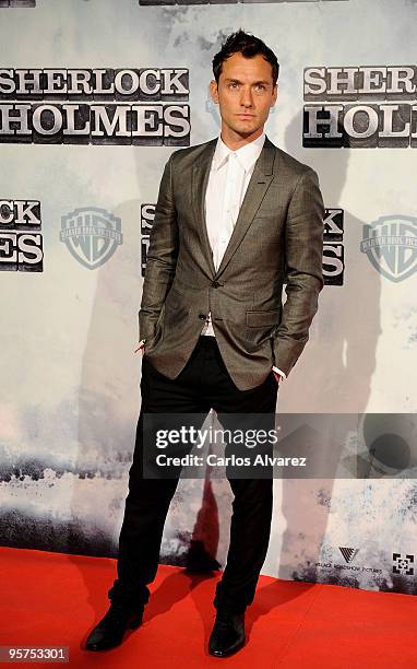 Actor Jude Law attends "Sherlock Holmes" premiere at Kinepolis cinema on January 13, 2010 in Madrid, Spain.