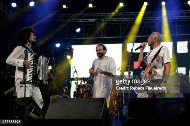 Mestrinho, Moreno Veloso and Gilberto Gil perform Refavela 40 years concert during Festival Bananada at Passeio das Ãguas on May 11, 2018 in...