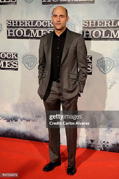 Actor Mark Strong attends "Sherlock Holmes" premiere at Kinepolis cinema on January 13, 2010 in Madrid, Spain.