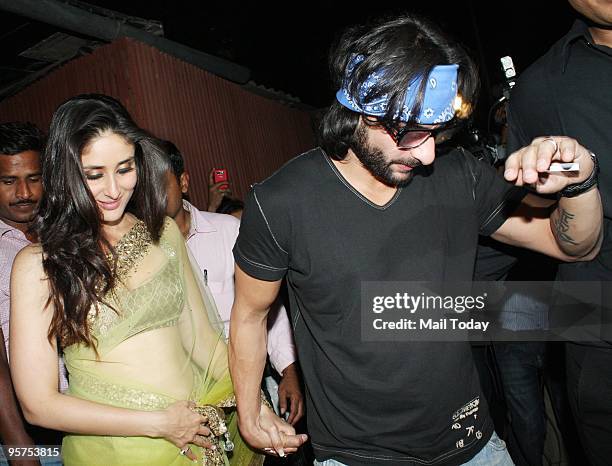 Actors Kareena Kapoor and Saif Ali Khan at Hrithik Roshan's birthday party in Mumbai on January 10, 2010.