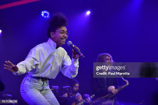 Esperanza Spalding performs with students at the Berklee College of Music Commencement Concert at Agganis Arena at Boston University on May 11, 2018...