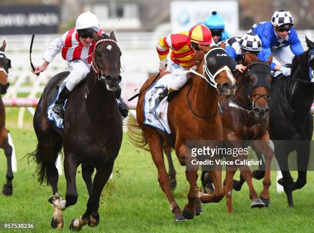 Brad Rawiller riding Jaws Of Steel wins Race 5 during Melbourne Racing at Caulfield Racecourse on May 12, 2018 in Melbourne, Australia.