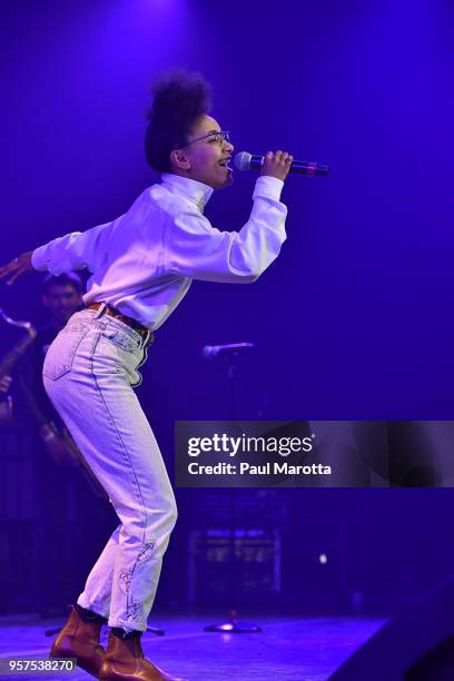 Esperanza Spalding performs with students at the Berklee College of Music Commencement Concert at Agganis Arena at Boston University on May 11, 2018...