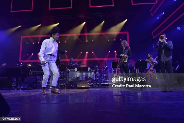 Esperanza Spalding performs with students at the Berklee College of Music Commencement Concert at Agganis Arena at Boston University on May 11, 2018...