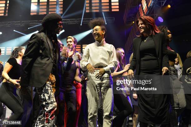 Nile Rodgers, Esperanza Spalding and Rosanne Cash on stage at the Berklee College of Music Commencement Concert at Agganis Arena at Boston University...