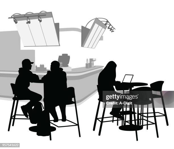 lässige cafe treffpunkt - erwachsenenbildung stock-grafiken, -clipart, -cartoons und -symbole