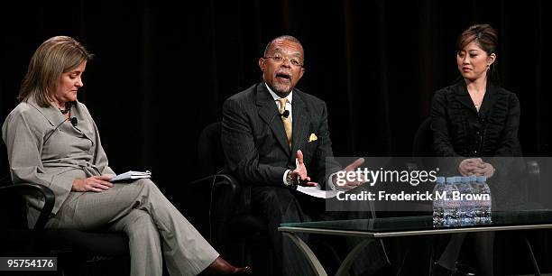 Executive producer Dyllan McGee, Dr. Henry Louis Gates, Jr., and Olympic Gold Medalist Kristi Yamaguchi of the television show "Faces of America with...