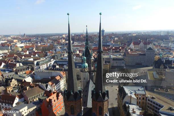 Halle Saale Marktplatz Kirche " Unser lieben Frauen " Marktkirche Stadtansicht Innenstadt Luftaufnahme Drohnenaufnahme Drohnenbild Drohnenfoto...