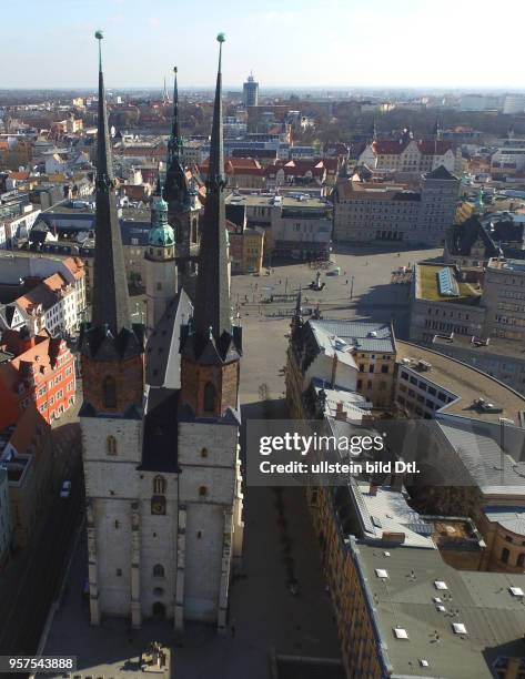 Halle Saale Marktplatz Kirche " Unser lieben Frauen " Marktkirche Stadtansicht Innenstadt Luftaufnahme Drohnenaufnahme Drohnenbild Drohnenfoto...