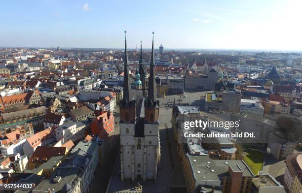 Halle Saale Marktplatz Kirche " Unser lieben Frauen " Marktkirche Stadtansicht Innenstadt Luftaufnahme Drohnenaufnahme Drohnenbild Drohnenfoto...