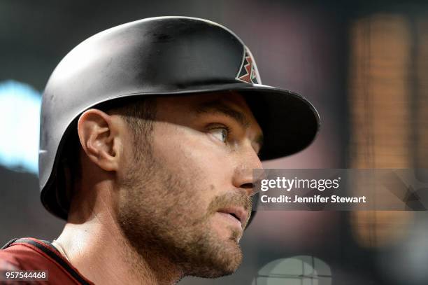 Pollock of the Arizona Diamondbacks looks on from the dugout during the MLB game against the San Diego Padres at Chase Field on April 21, 2018 in...