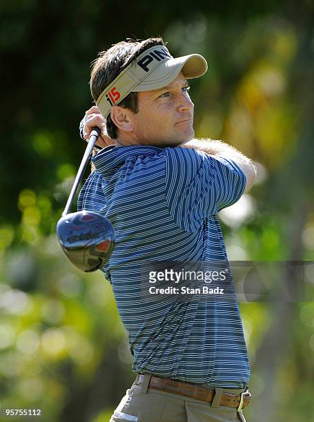 Mark Wilson hits a drive from the first tee box during the Pro-Am round for the Sony Open in Hawaii held at Waialae Country Club on January 13, 2010...