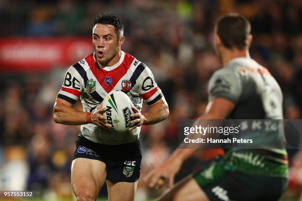 Cooper Cronk of the Roosters makes a break during the round 10 NRL match between the New Zealand Warriors and the Sydney Roosters at Mt Smart Stadium...