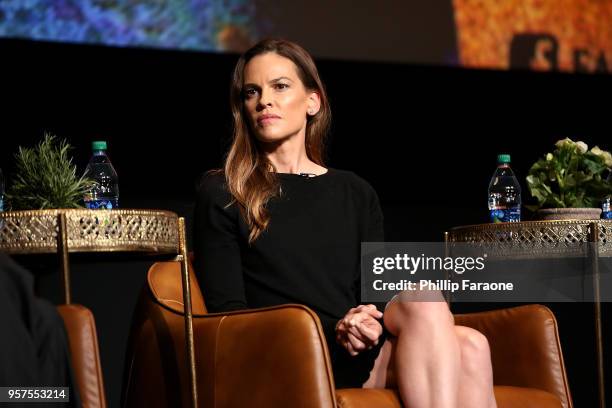 Hilary Swank speaks onstage during the For Your Consideration Event for FX's "Trust" at Saban Media Center on May 11, 2018 in North Hollywood,...