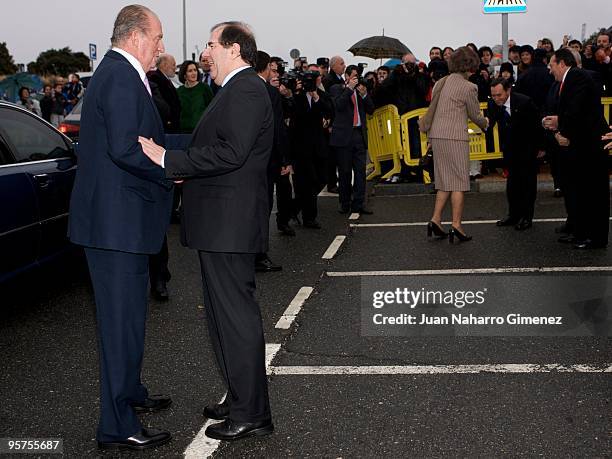 King Juan Carlos I of Spain and Vicente Herrera attends the inauguration of the 'Vivero industrial de empresas de la camara de comercio' on January...