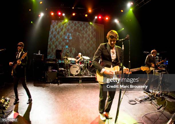 Tim Nordwind, Dan Konopka, Damian Kulash and Andy Ross of OK Go perform on stage at Shepherds Bush Empire on January 13, 2010 in London, England.